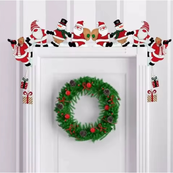 TRELYXOR Wooden Santa Door Corner Christmas Decoration, Festive Santa Claus Door Accent for Holiday Home Décor, Entryway, Wall, Porch, Bedroom and Christmas Display